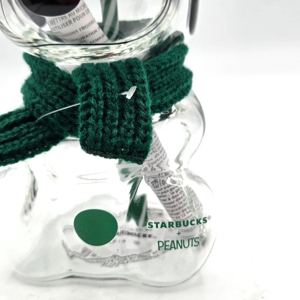 Starbucks x Peanuts Snoopy Glass Cup Clear w/ Orange Lid & Straw